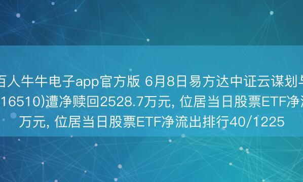 百人牛牛电子app官方版 6月8日易方达中证云谋划与大数据主题ETF(516510)遭净赎回2528.7万元， 位居当日股票ETF净流出排行40/1225